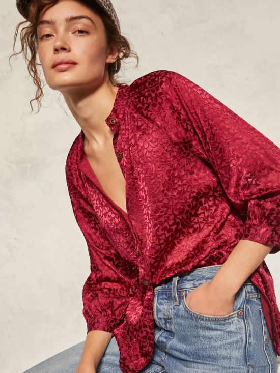 Anthropologie Tops - Anthropologie Susanna Burnout Velvet Oversized 3X Buttondown Semi Sheer Blouse